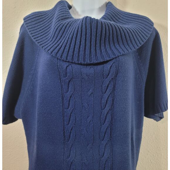 Lane Bryant Blue Cowl Neck Cable Knit Sweater 18 20 Short Sleeves Soft Stretchy - Picture 5 of 5